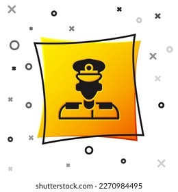 Black Pilot icon isolated on white background. Yellow square button. Vector