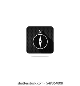 Black Pin Hole Compass Icon with Long Shadow. Isolated.