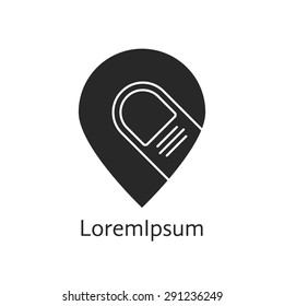 black pin icon with forefinger. concept of aim, arrow, geoloc, geo tagging service, navigate isolated on white background. flat style trend modern logotype design thin line vector illustration
