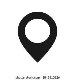 Black  pin icon isolated on white backdrop. Silhouette symbol. Vector illustration.