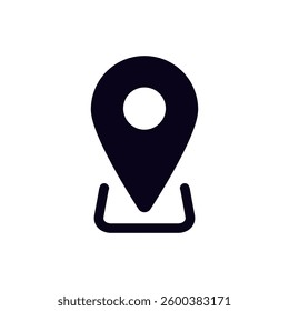 Black pin icon representing location and navigation, often used in maps and apps for marking places.