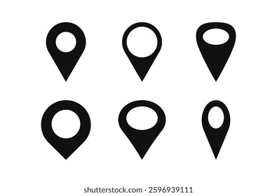 Black pin vector icon set.