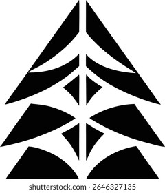 Black pine tree silhouette design with layered branches and transparent background