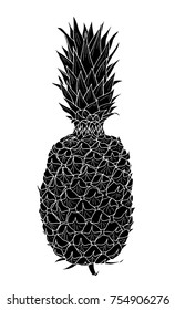 Black pineapple fruit hand drawn with ink on white background
