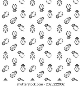 Black Pineapple Seamless Background On White Background, Seamless Vector File.