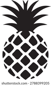Black pineapple silhouette, clean lines, tropical fruit graphic, simple icon, food symbol, isolated on white background.