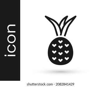 Black Pineapple tropical fruit icon isolated on white background.  Vector