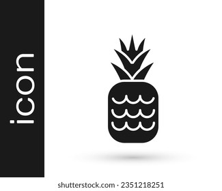 Black Pineapple tropical fruit icon isolated on white background.  Vector