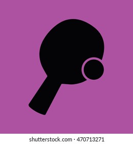 Black ping pong icon vector. Purple background