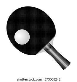 Black ping pong paddle and ball, vector design