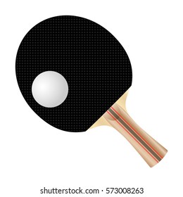 Black ping pong paddle and ball, vector design