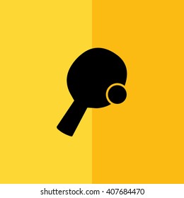 Black ping pong vector icon. Yellow background
