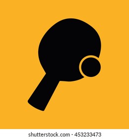 Black ping pong vector icon. Yellow background