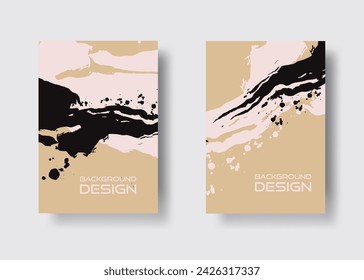 Conjunto de diseño abstracto negro y rosa. Pintura de tinta en el folleto, elementos de diseño aislados en marrón.