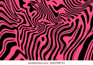 Black and pink abstract geometric distorted pattern. Psychedelic op art style.