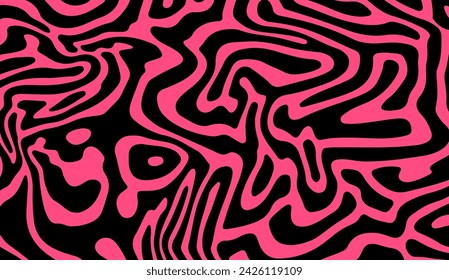 Black and pink abstract geometric distorted pattern. Psychedelic op art style.