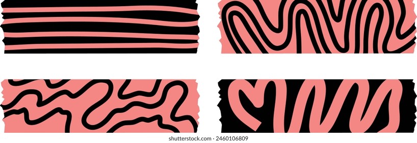 Black and Pink Abstract Washi Tape Pattern Cute Paper Book DIY Handmade