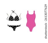 black pink bikini swimsuit vector sticker