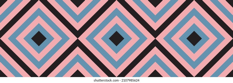 Black, pink, and blue abstract line geometric diagonal square seamless pattern banner background. Vector illustration.