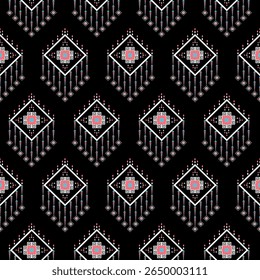 Black Pink Blue Geometry Seamless Pattern Native American Indian Style Decoration Textile Abstract Traditional Vector Ornaments 