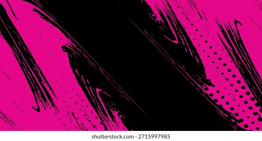 Etiqueta engomada del coche del modelo del cepillo negro y rosado, Anuncio deportivo, líneas abstractas, combinación de color negro y rosado, modelo del cepillo del grunge.