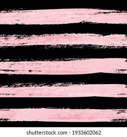 Black and pink brush stroke seamless pattern with horizontal lines. Vector background