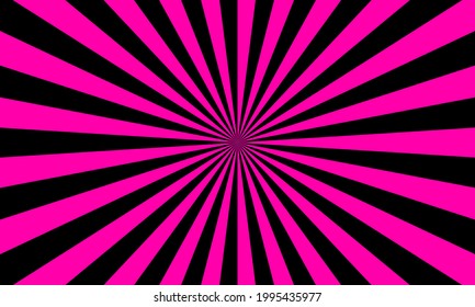 Black pink color burst background. Rays background in retro style. Vector.	