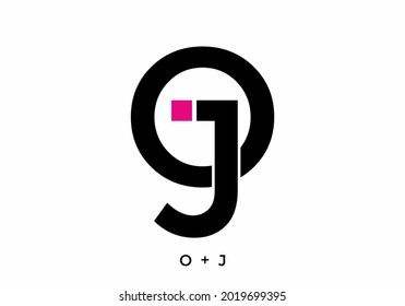 Black and pink color of OJ initial letter design