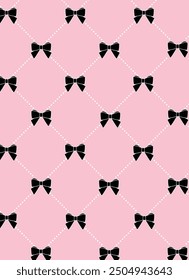 Black And Pink Coquette Girlish Feminine Girly Ribbon Bow Tie Pattern Wallpaper Background Backdrop