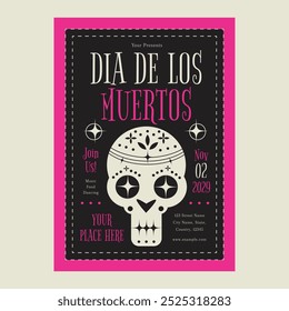 Black Pink Dia De Los Muertos Social Media Flyer