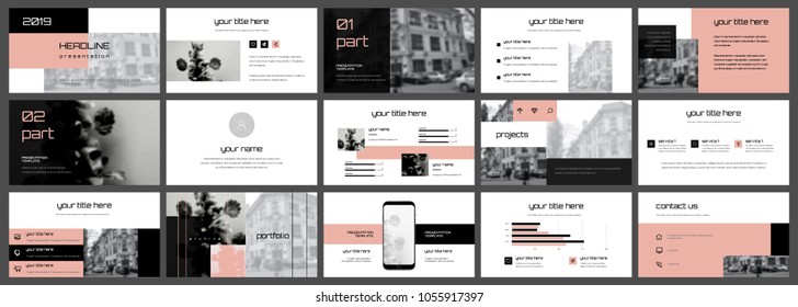 Black and Pink elements for infographics, presentation templates, flyer or leaflet, marketing, advertising poster, report cover, banner.