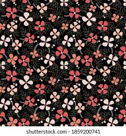 Black and Pink Floral Seamless Pattern. Perfect for interior design, product packaging, textile prints and personal use.