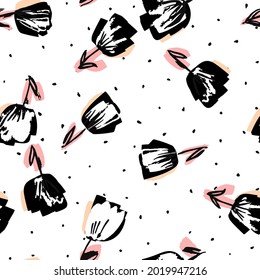 Schwarz-Rosa-Blumenmuster Vektorgrafik Nahtloses Muster. Rose Textile Papiertextur. Schönes Zeichenhintergrund. Lotus Decorative Design.