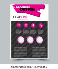 Black and pink flyer template. Abstract brochure design. Annual report cover background. For business, education, advertisement. Editable vector illustration.