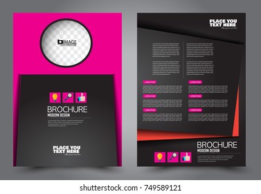 Black and pink flyer template design. Brochure abstract background for business, education, presentation, advertisement. Corporate identity style concept. Editable vector illustration.