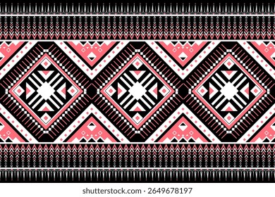 Black Pink Geometry Native American Inspired Design Traditional Aztec Ethnic Navajo Style Textile 