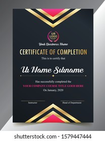Black & Pink Gold Certificate Design, Vertical Version for multipurpose use like- Achievement, Award, Attendance, Completion, Appreciation, Eyelash Extension, Nail Extension, microblading etc.