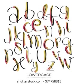 Black pink gold colorful ink alphabet letters.Hand drawn written