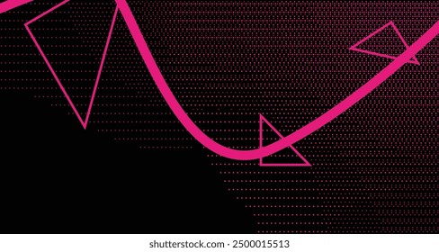Black and Pink Halftone Gradient Dots Background with Single Trail Line and Triangles