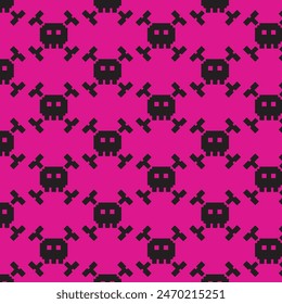 Black and pink hearts with skulls vector hand drawn in emo style