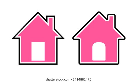 Black and pink home icon set vector. Building outline icons illustration isolated on white background.
