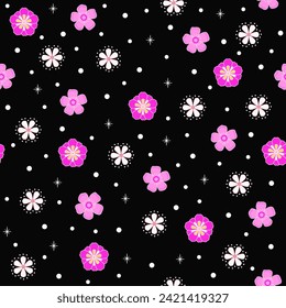 black pink kimono pattern. cherry blossom floral print. ditsy daisy botanical background. good for fabric, fashion design, summer dress, pajama, wallpaper, textile, clothing.