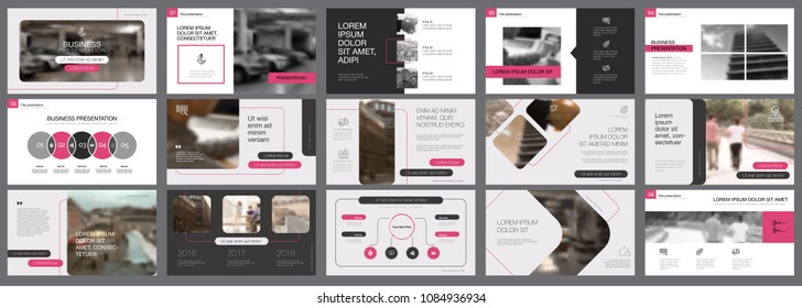 Black and pink marketing or analytics concept infographics set. Business design elements for presentation slide templates. For corporate report, advertising, leaflet layout and poster design.