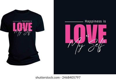 Black Pink Minimalist Love My Self T-Shirt. Modern typograhic tshirt design