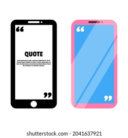 Black and pink Mobile phone sign with quote text frame modern design. Dialog smartphone display bubble isolated on white background. Vector illustration
