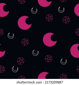 Black and pink moon and pentagram witch esoteric pattern