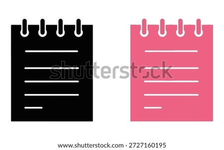 Black and pink notepad icons on white background