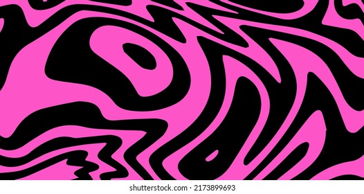 Black and pink psychedelic pattern with melting and distorting retro-art figures. The trippy 60s hippie style .