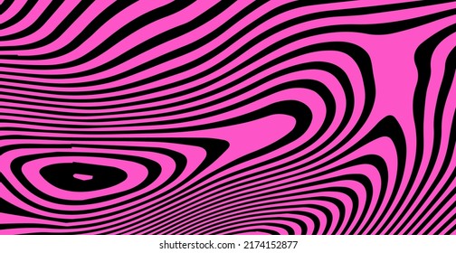 Patrón psicodélico negro y rosa con figuras retro-arte deformadas y derretidas. El trippy estilo hippie de los años 60.