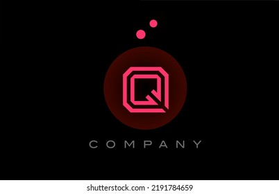 black pink Q alphabet letter logo icon with dots and circle. Template design for business and company